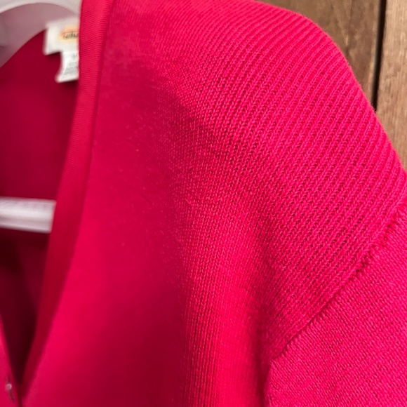 Talbots Knit Red Grosgrain Trim Cardigan Sweater Pearl Button Front LongSleeve M - Picture 6 of 12